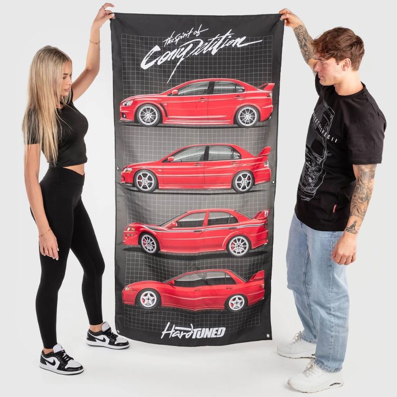 Hardtuned Mitsubishi EVO Generations Garage Flag
